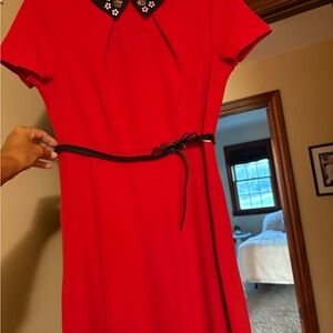 Elle Red Sheath Dress with Peter Pan Collar
